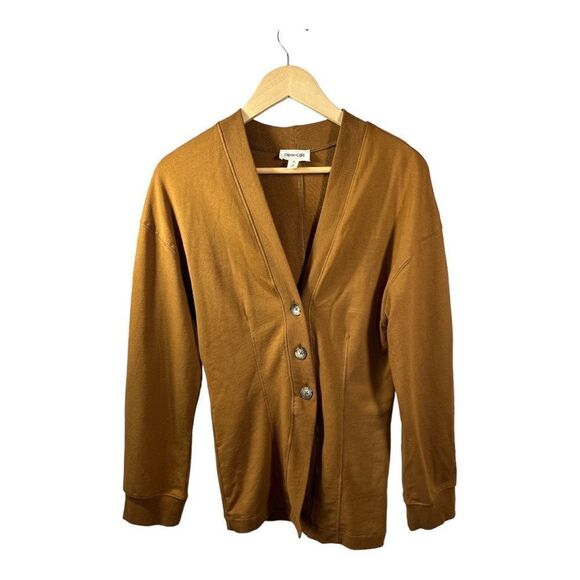 OPEN EDIT Women’s Button Front Sweatshirt Cardigan Brown Size Extra Small - Picture 2 of 9